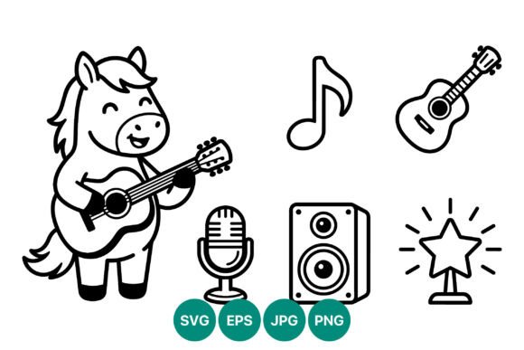 Download Cartoon Horse Playing Guitar Music Icons - Cartoon horse Collection