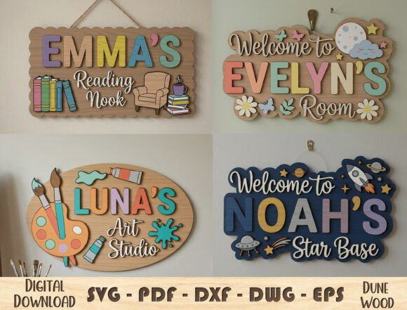 Download Personalized Kids Room Sign Laser Cut - Premium Bundle